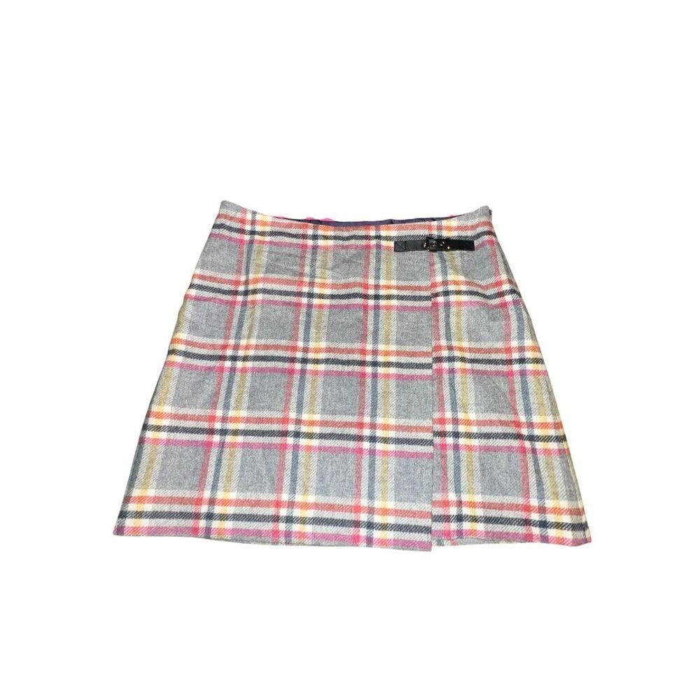 Boden 16L Skirt Wool A-Line Wrap Effect Leather Buckle Multicolored mini skirt - Picture 2 of 7